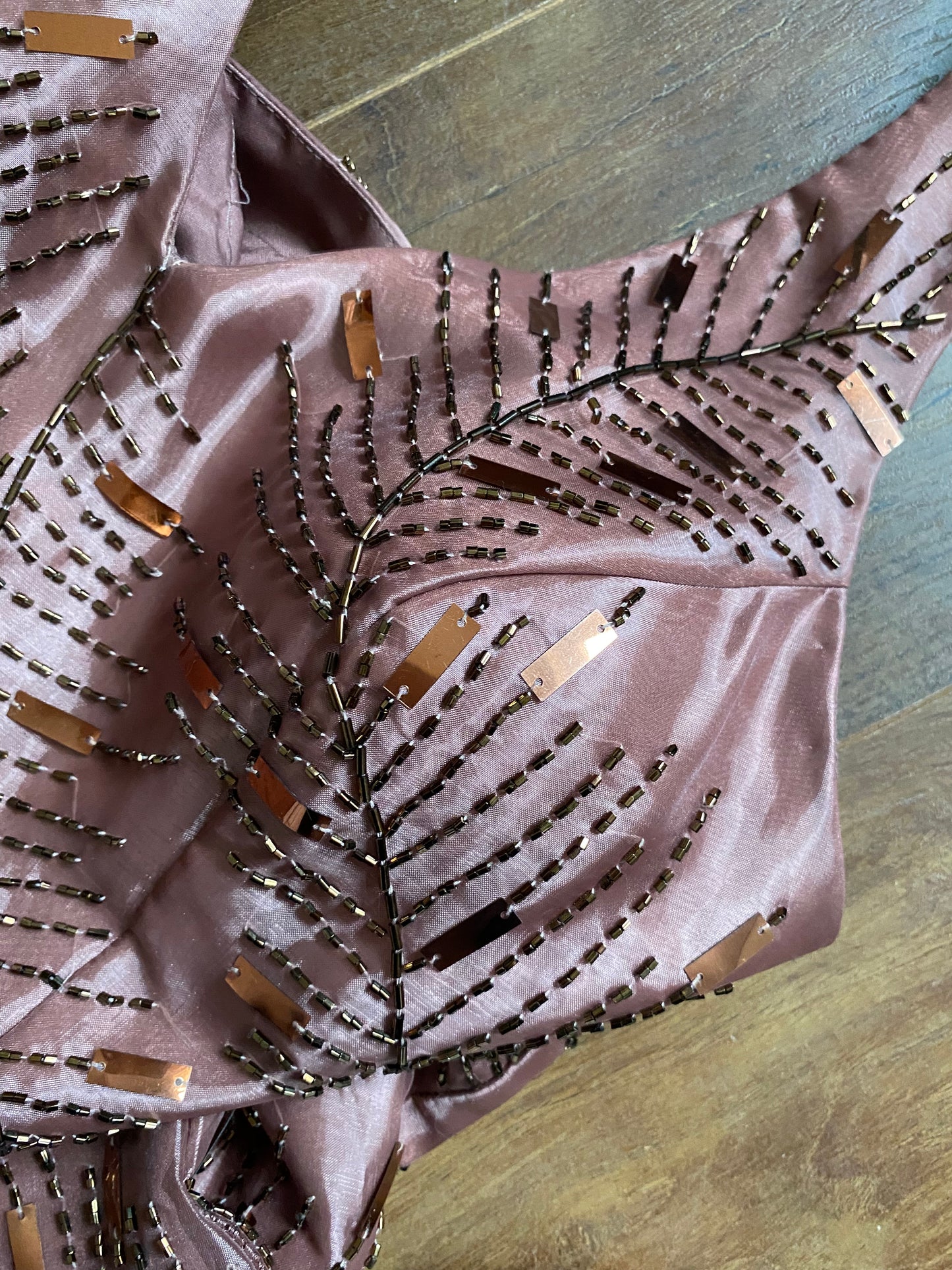 Yve London rose gold beaded halter evening dress UK 12