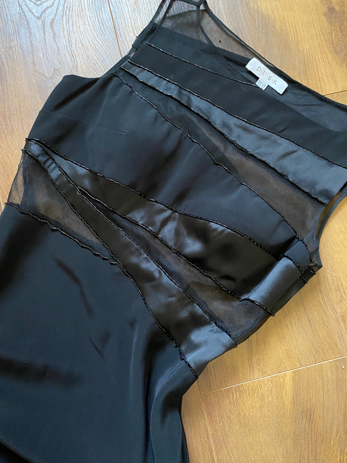 Black Dusk beaded sheer cut out evening dress UK 14