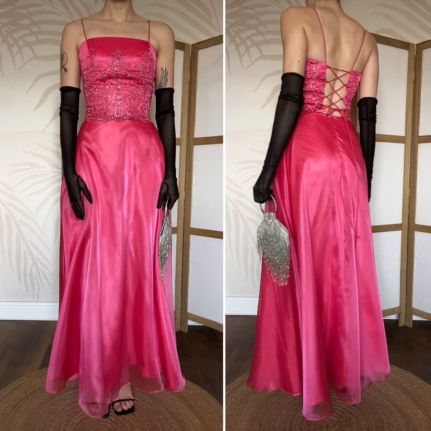 Pink Dave & Johnny organza 2 piece top & skirt set UK 8