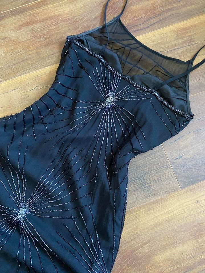 After Six black 100% silk beaded evening dress uk 8