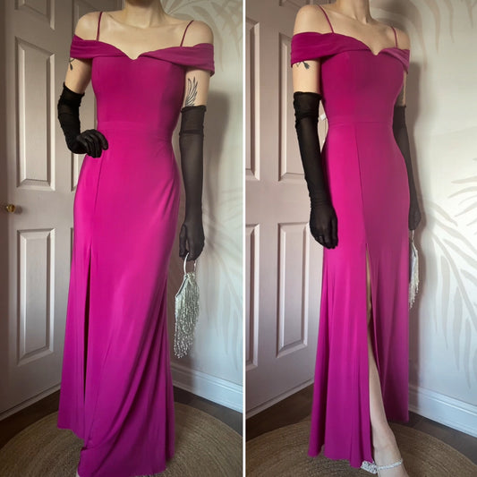 Beautiful fuchsia pink stretch cold shoulder evening dress UK 12