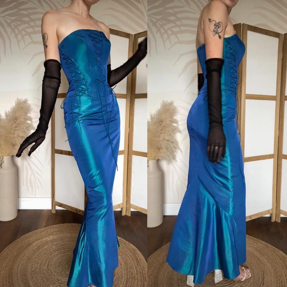 John Charles blue taffeta 2 piece prom set uk 10