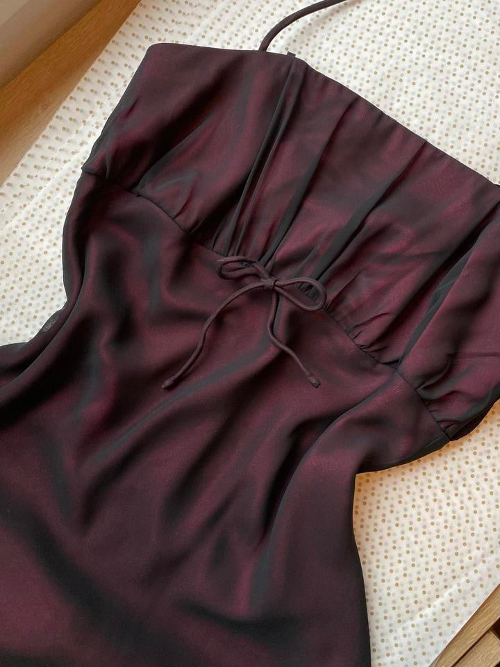Pink & black halterneck evening dress UK 12