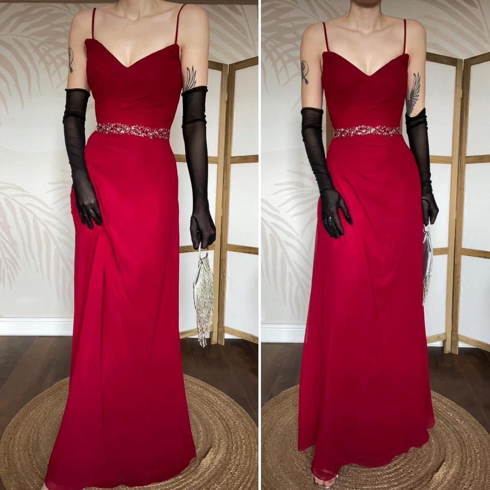 Red Veromia chiffon evening dress UK 8
