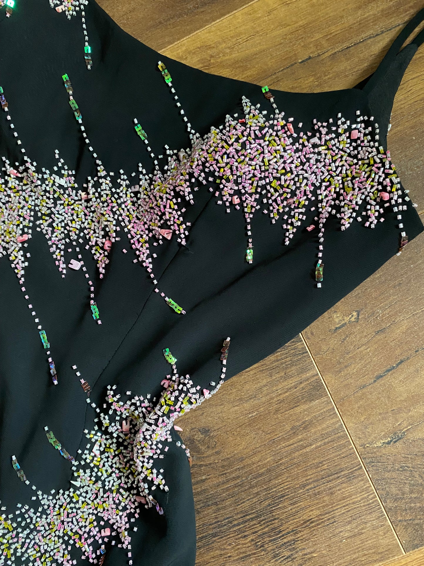 YVE London black & pink beaded evening dress uk 12-14