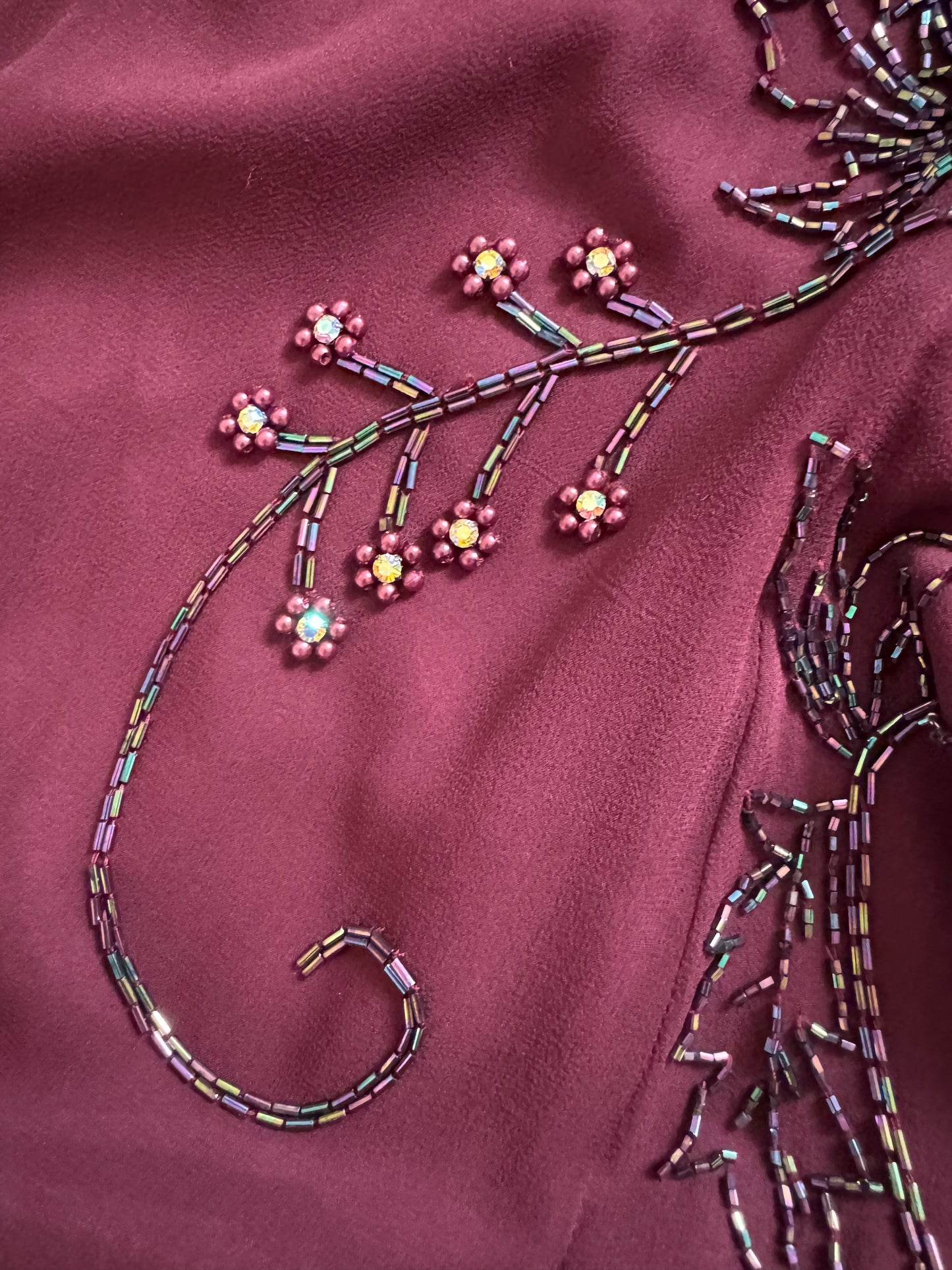 Yve London 100% silk burgundy beaded evening dress uk 10