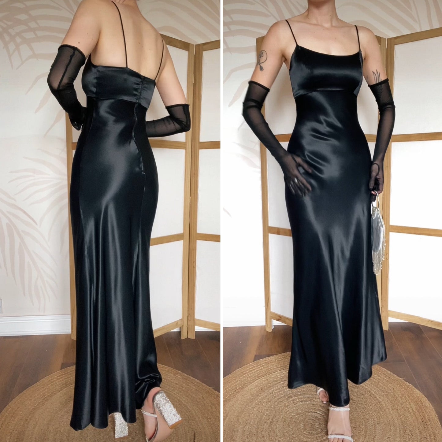 Silky black 90s evening dress uk 8