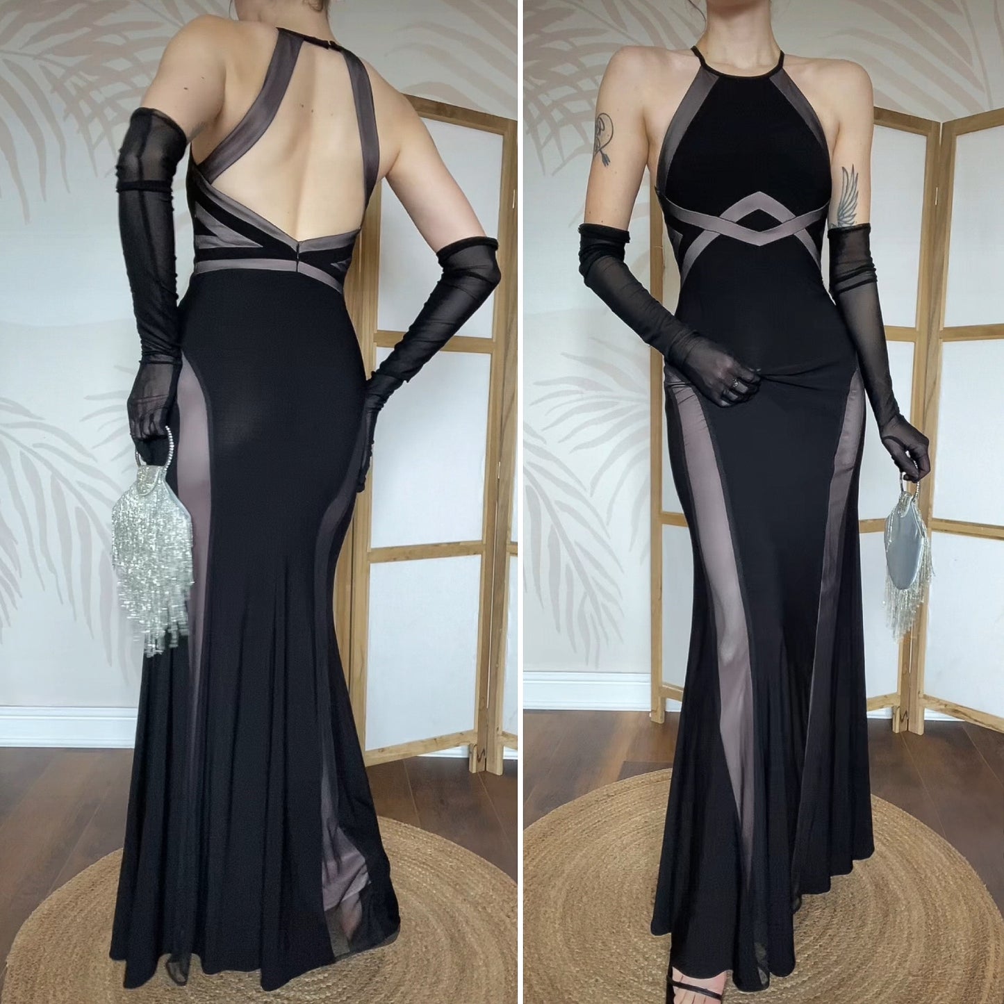 Morgan & Co black & tan stretch evening dress UK 10