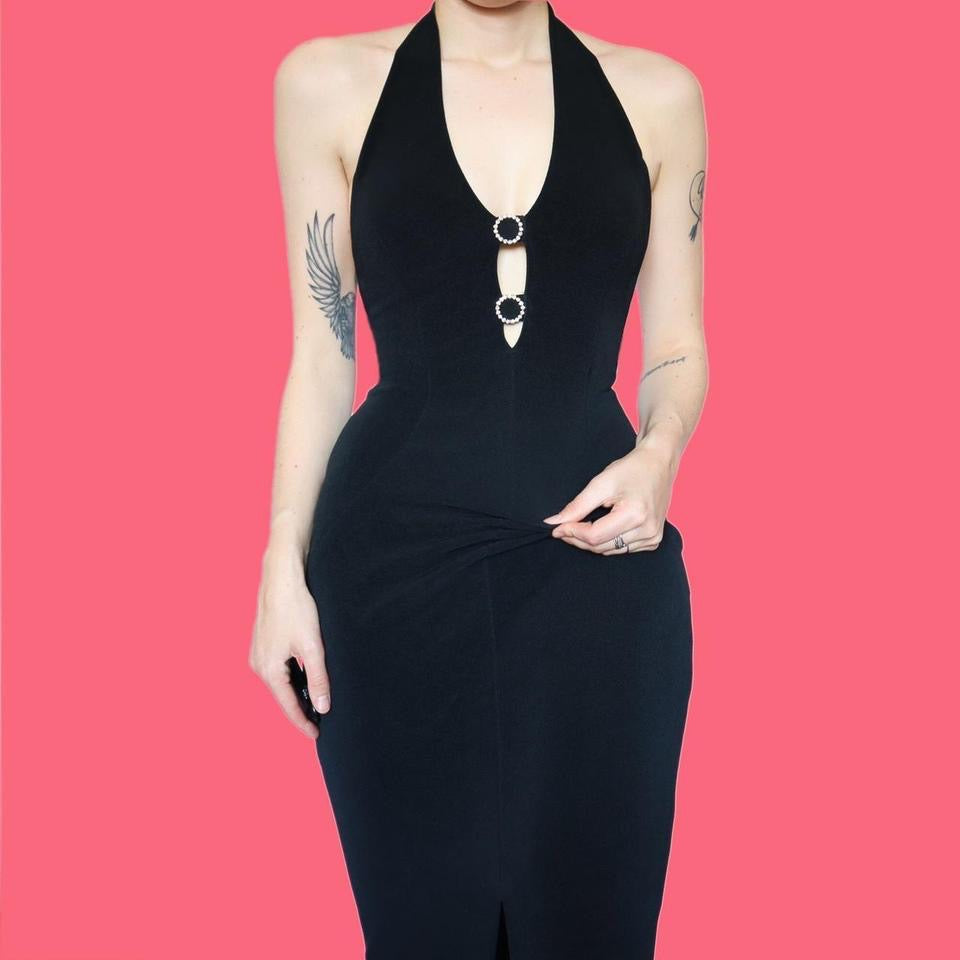 Bernshaw black stretch diamanté halter-neck dress UK 10