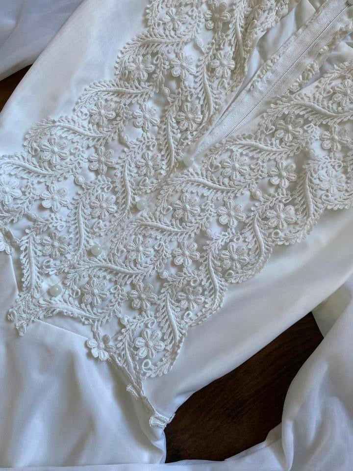 White vintage long sleeve 70s wedding dress UK 4/6