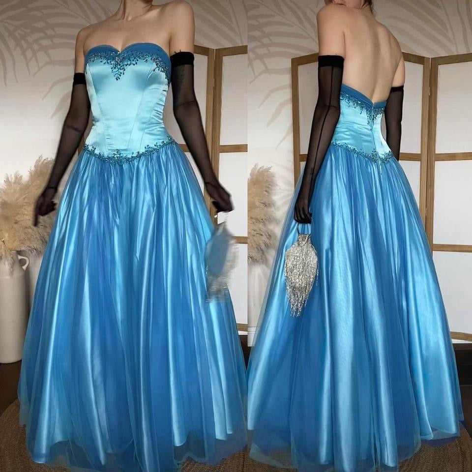 Bright blue strapless a-line prom dress uk 12