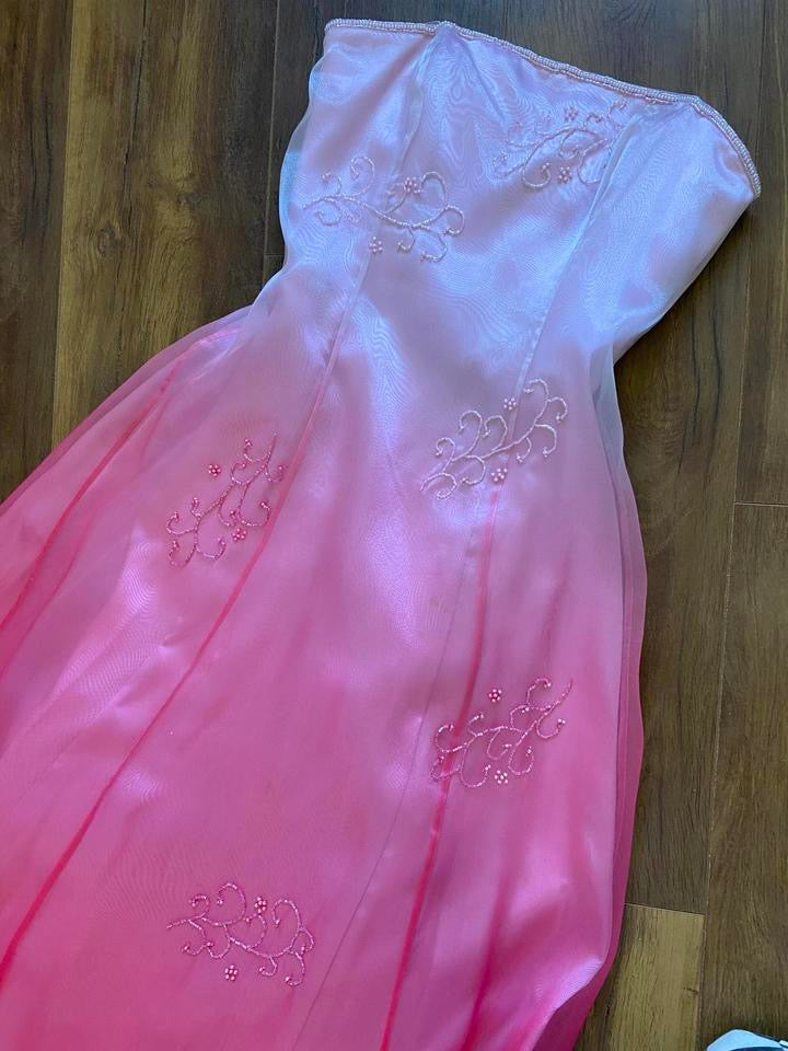 Strapless pink ombre beaded prom dress UK 8