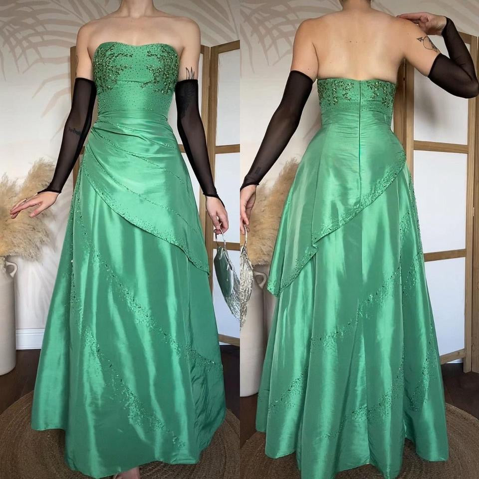 Minty green strapless beaded prom dress & shawl uk 14