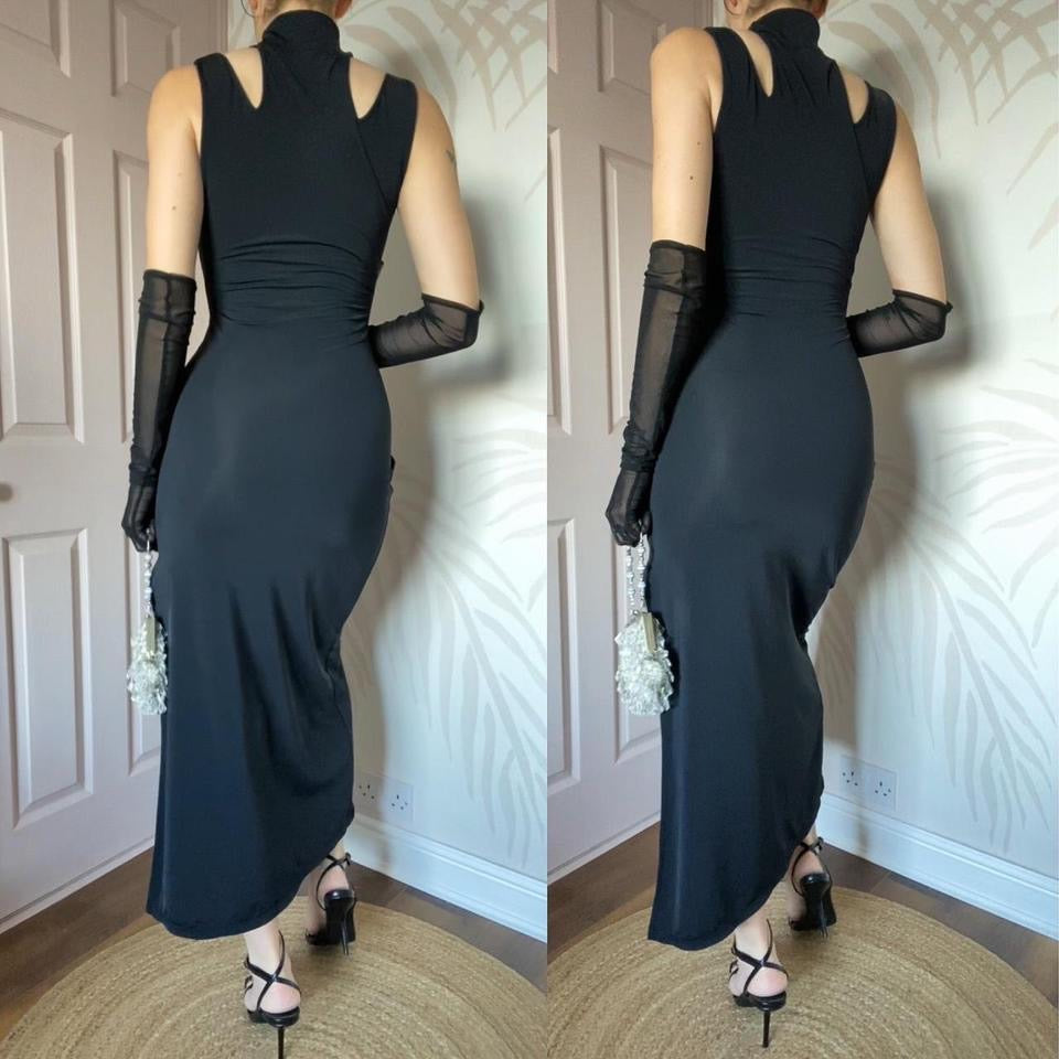 Nick Coleman black bodycon high neck dress UK 12