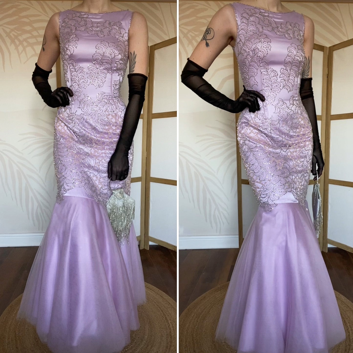 Lilac beaded Goya fishtail prom dress UK 10