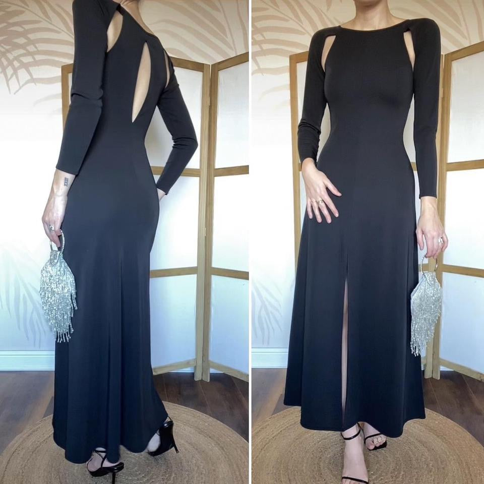 Black Bernshaw long sleeve cut out evening dress UK 10