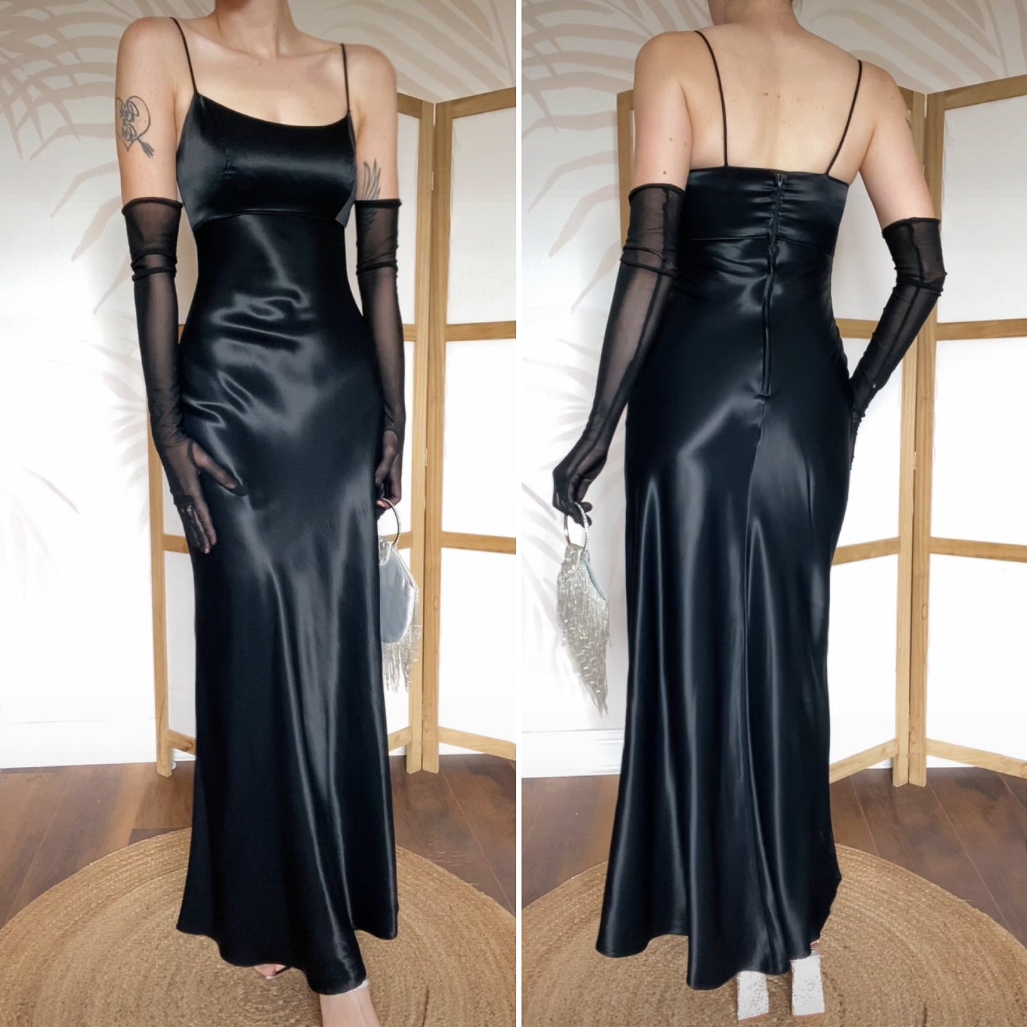 Silky black 90s evening dress uk 8