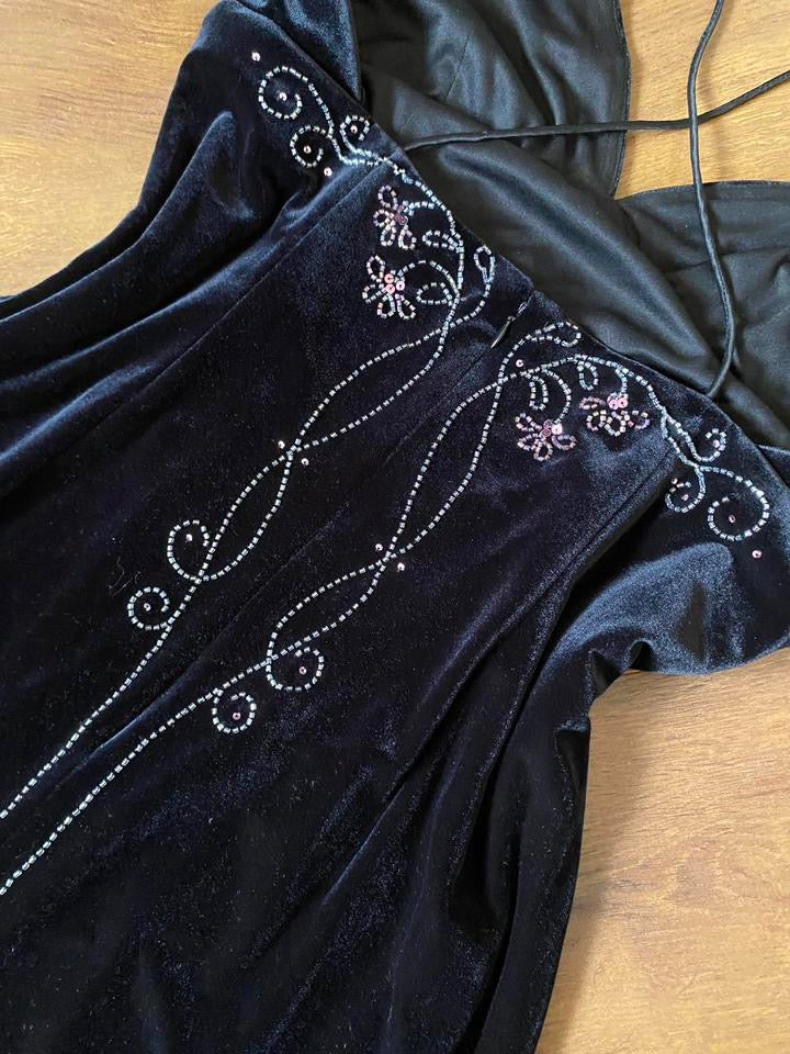 Black 90s velvet beaded evening dress uk 16