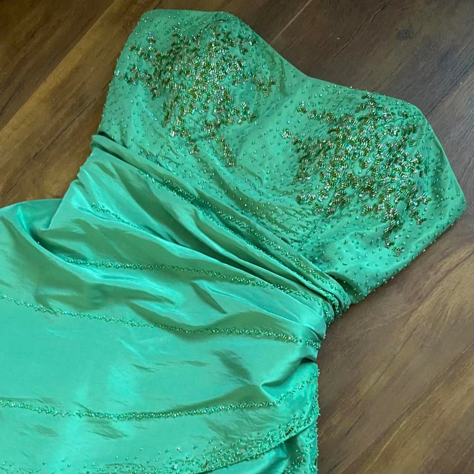 Minty green strapless beaded prom dress & shawl uk 14