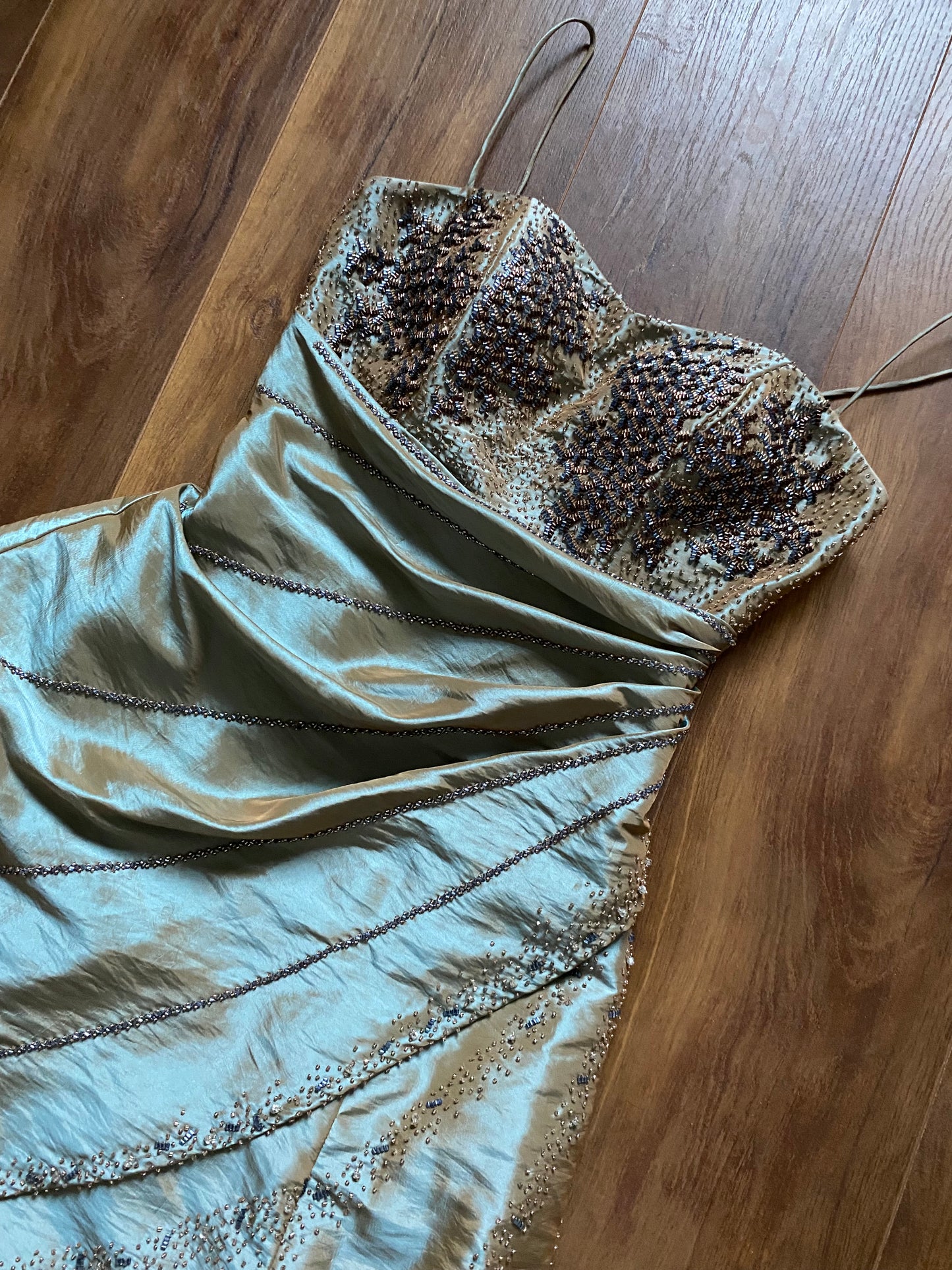 Tiffany Bling green beaded a-line prom dress & shawl UK 8