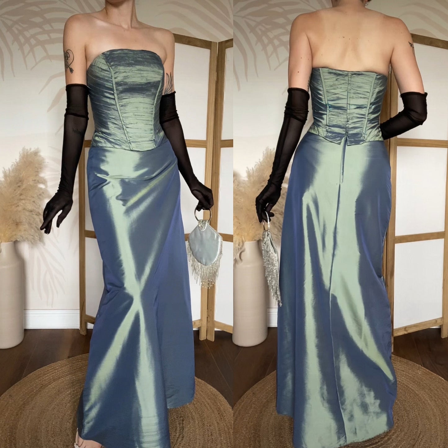 Rea green strapless prom dress uk 12