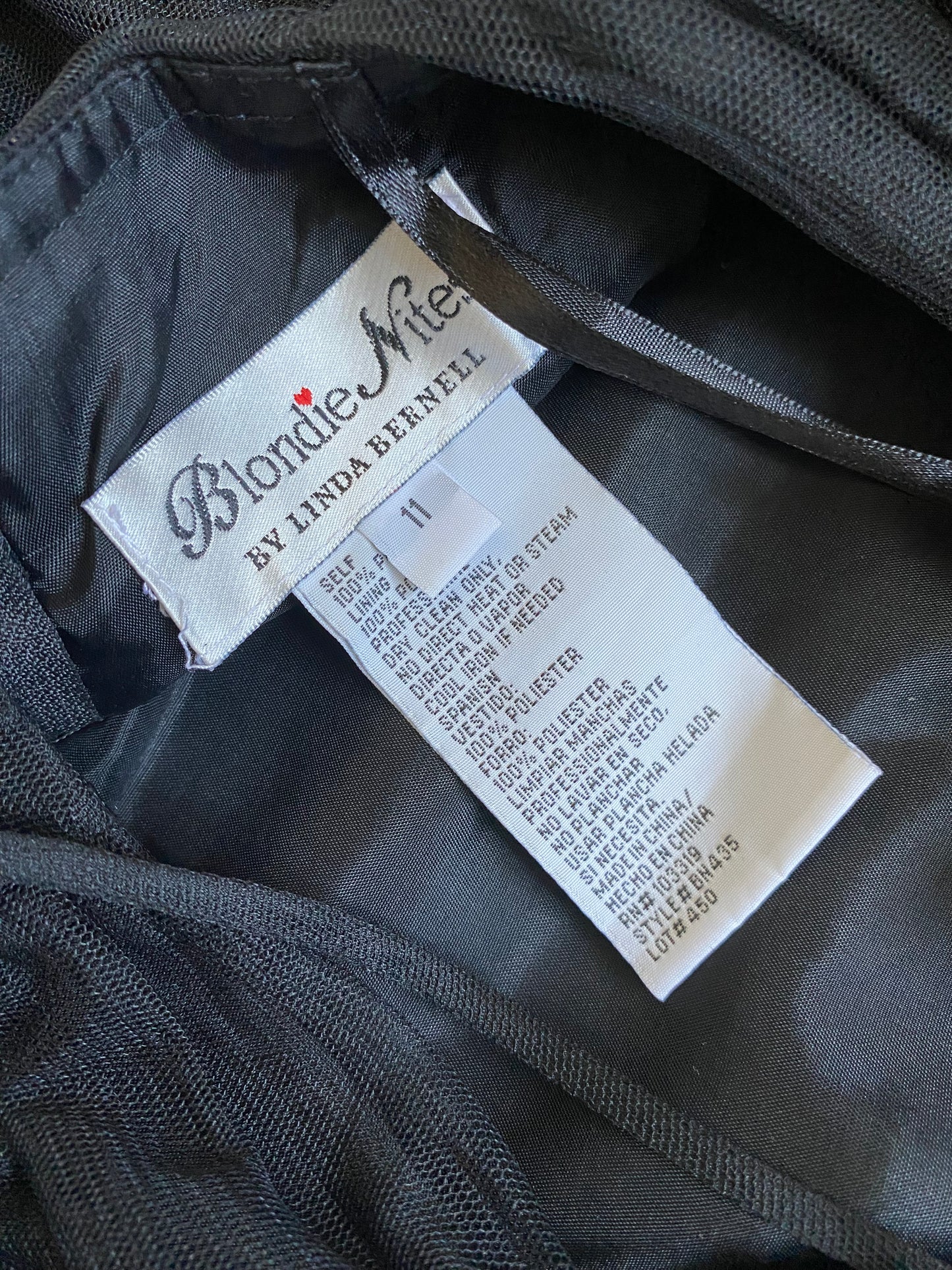 Black layered tulle ribbon evening gown UK 10