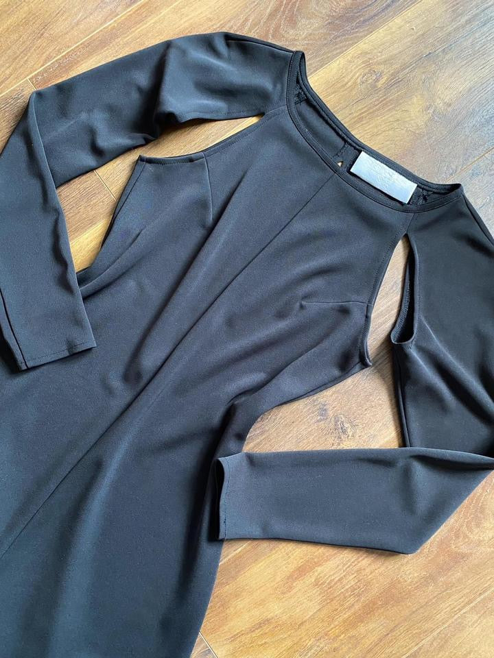 Black Bernshaw long sleeve cut out evening dress UK 10