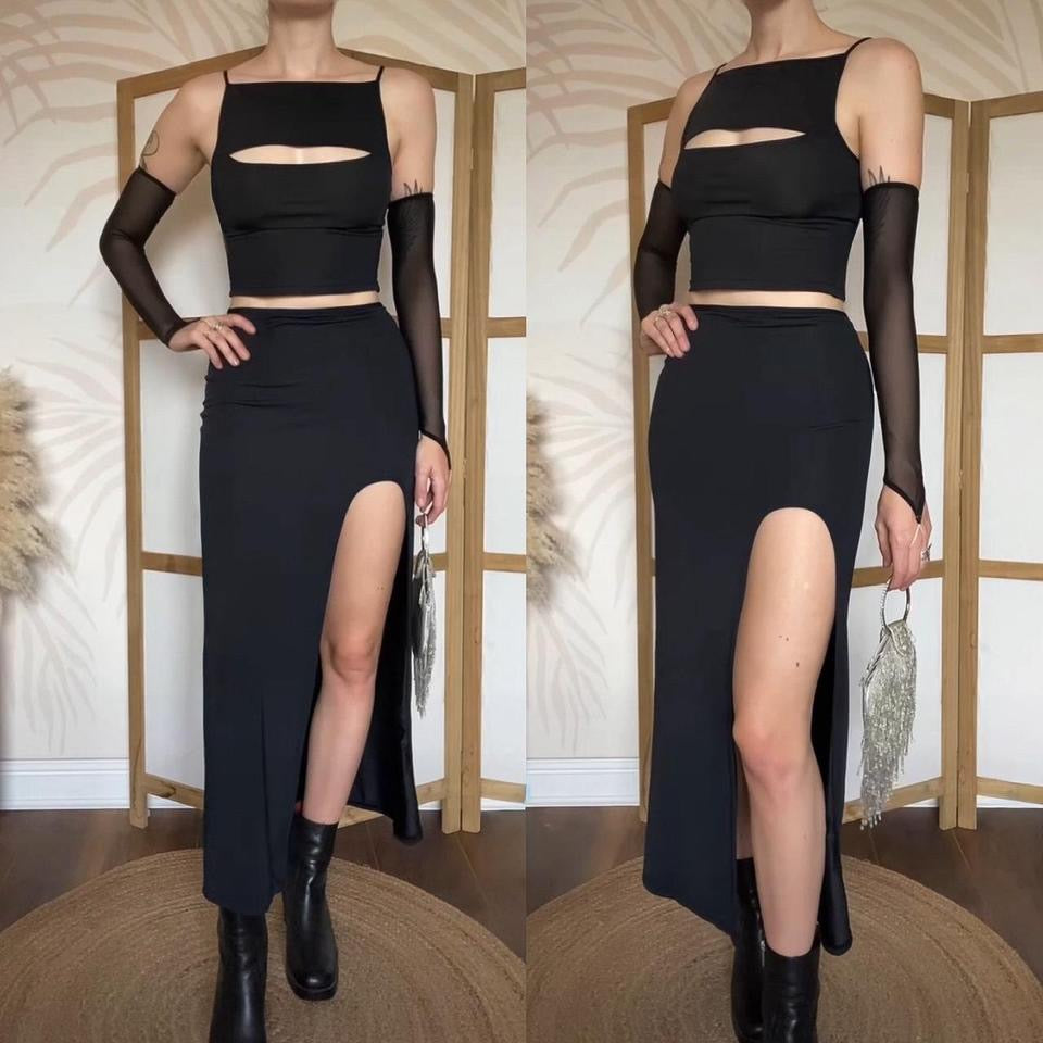 Nick Coleman black stretch cut out 2 piece set uk 10