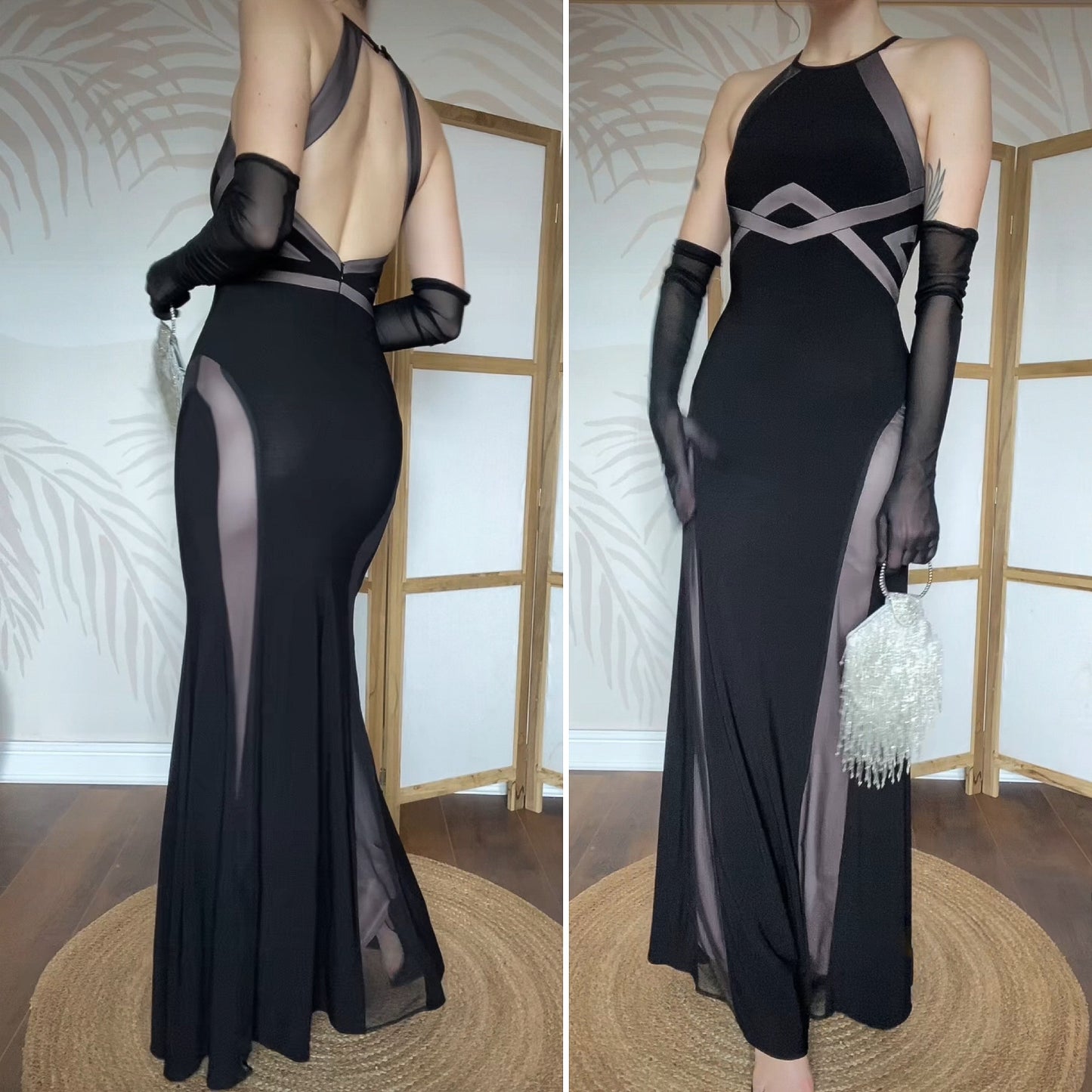 Morgan & Co black & tan stretch evening dress UK 10