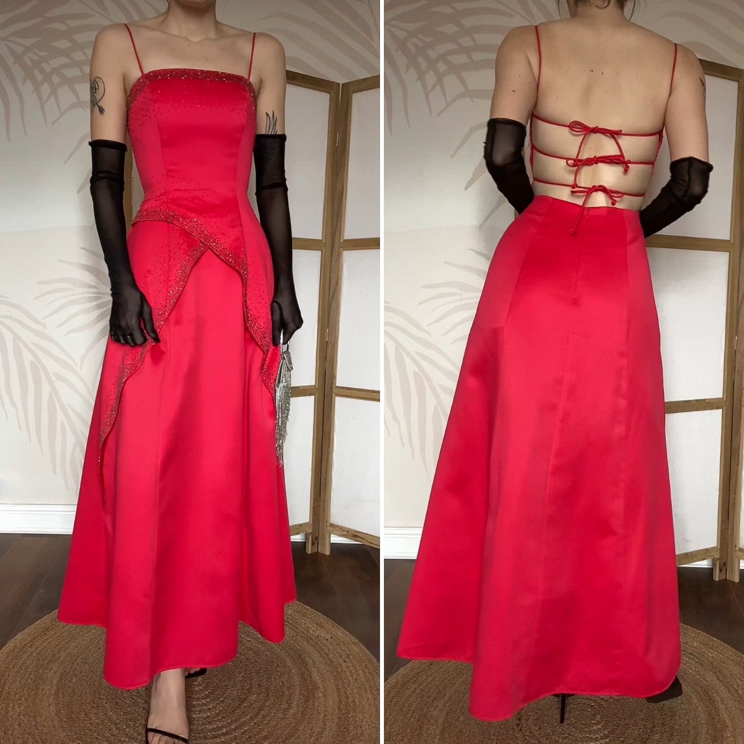 Beautiful Morgan & Co red a line beaded evening dress UK 10