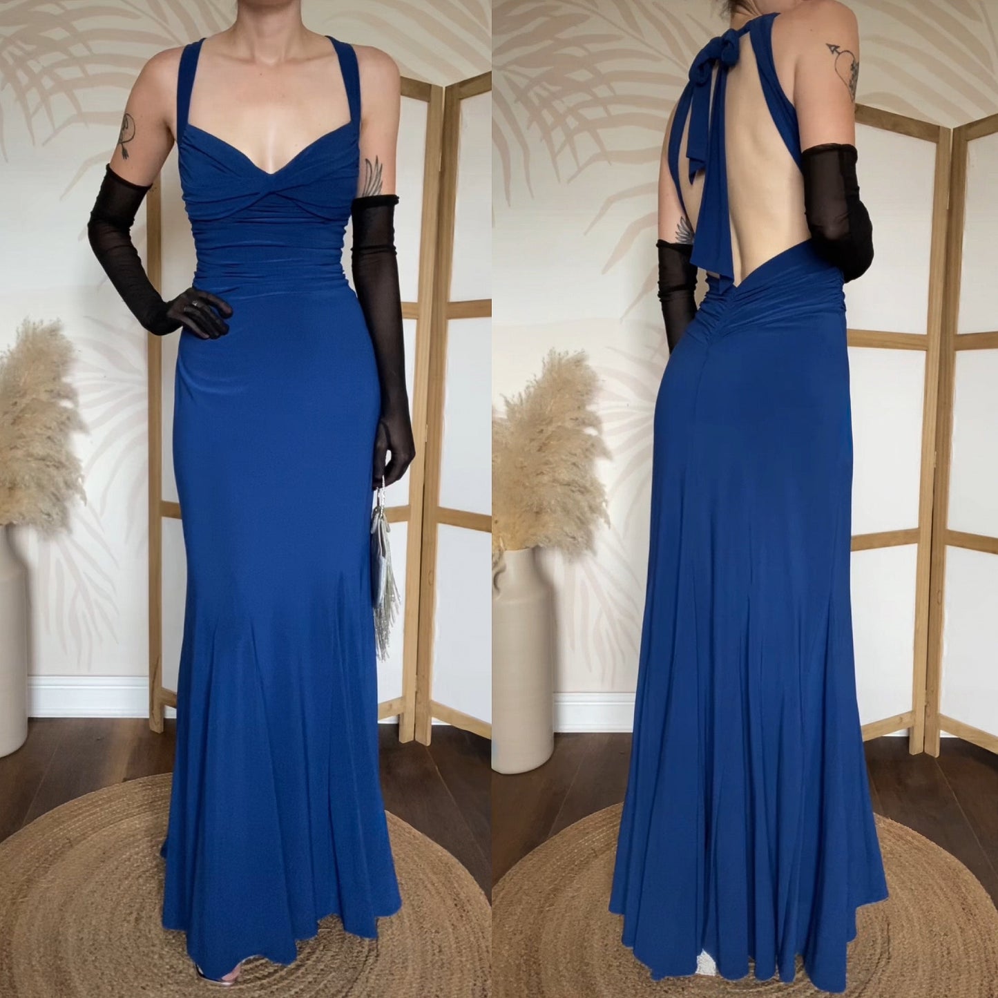 Niki Livas blue stretch evening dress uk 14