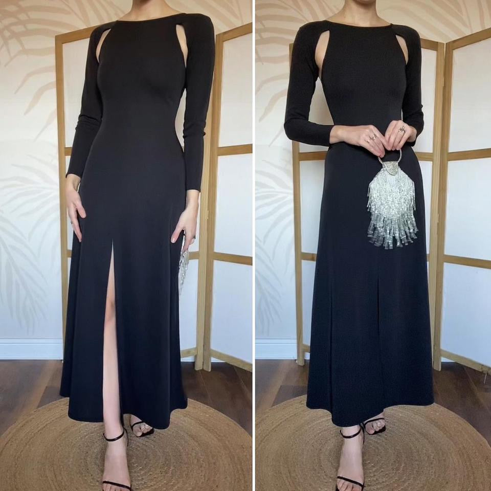 Black Bernshaw long sleeve cut out evening dress UK 10