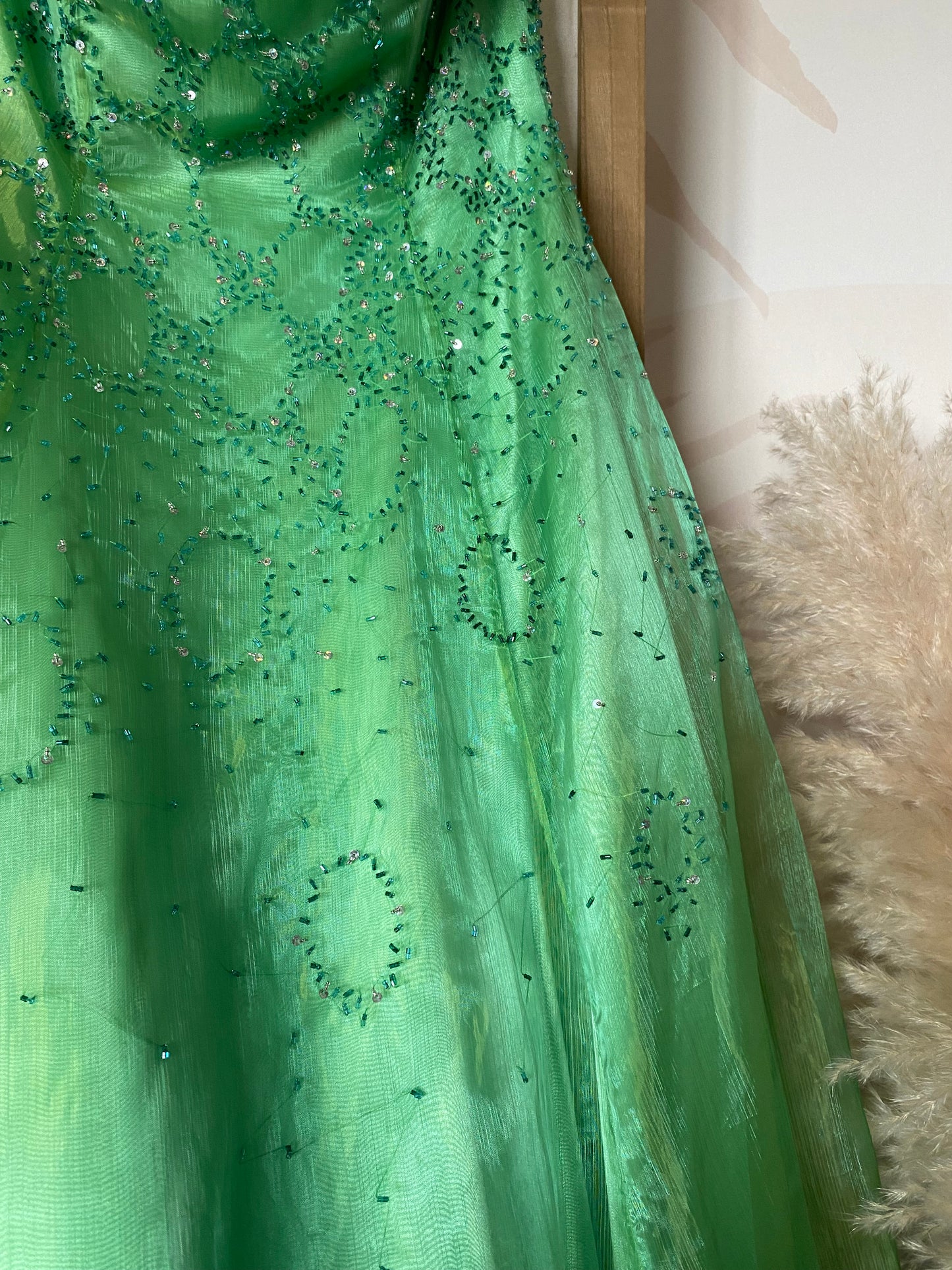 Green strapless beaded prom dress uk 10