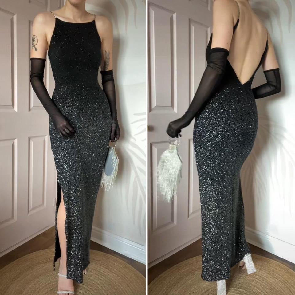 Black Dave & Johnny glittery stretch gown UK 10