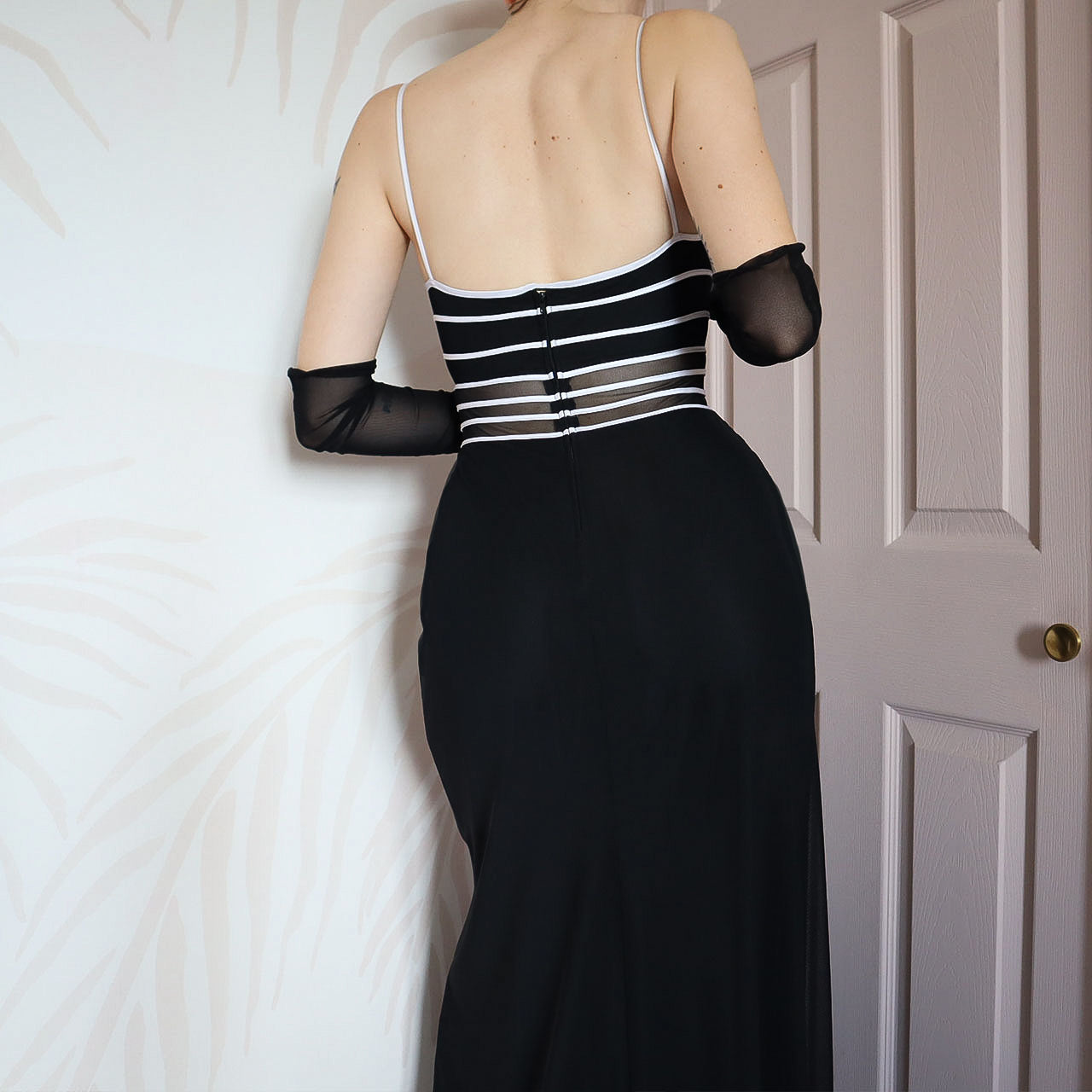 Vintage Tadashi black & white evening dress UK 10-12