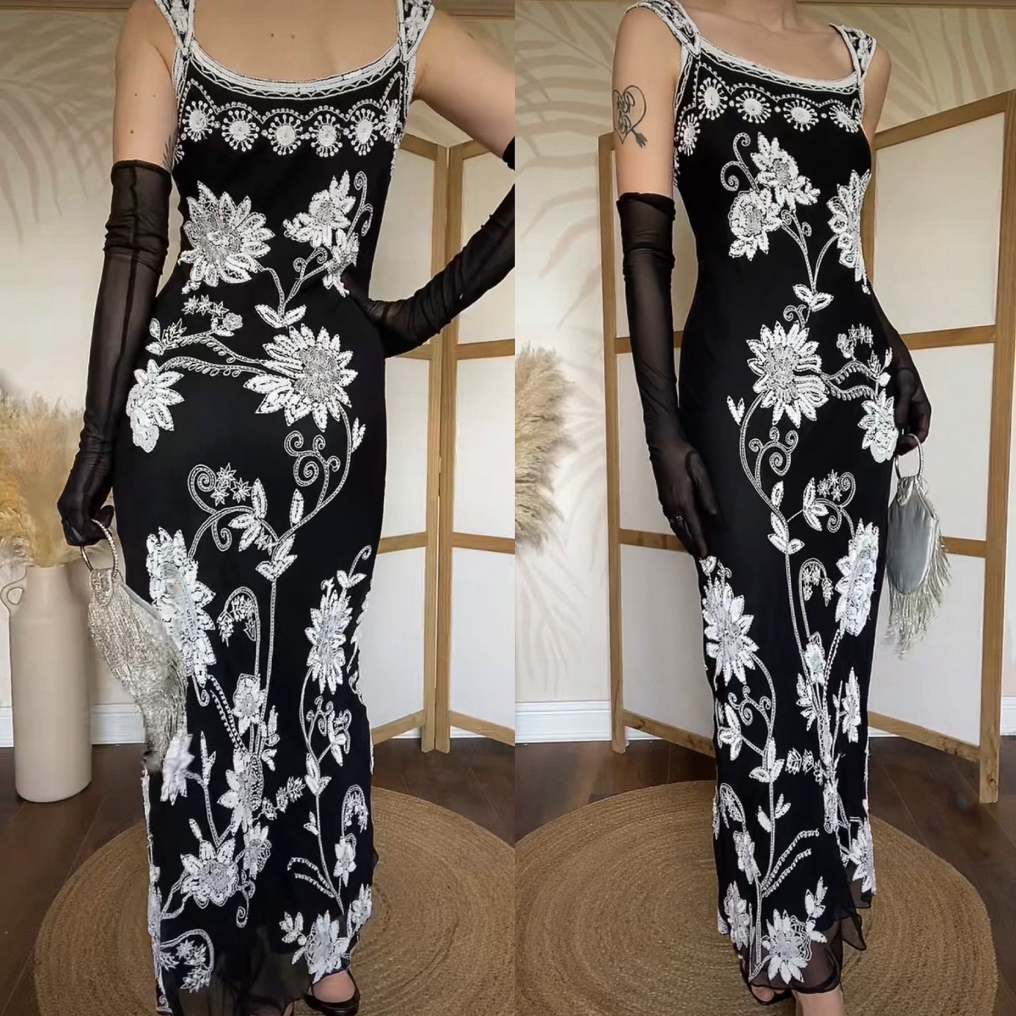 After Six black & white silk evening dress uk 10