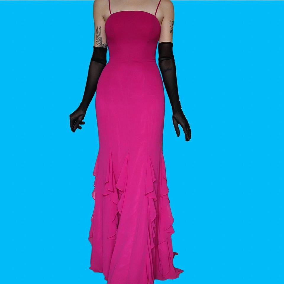 John Charles pink frilly hem evening dress UK 10