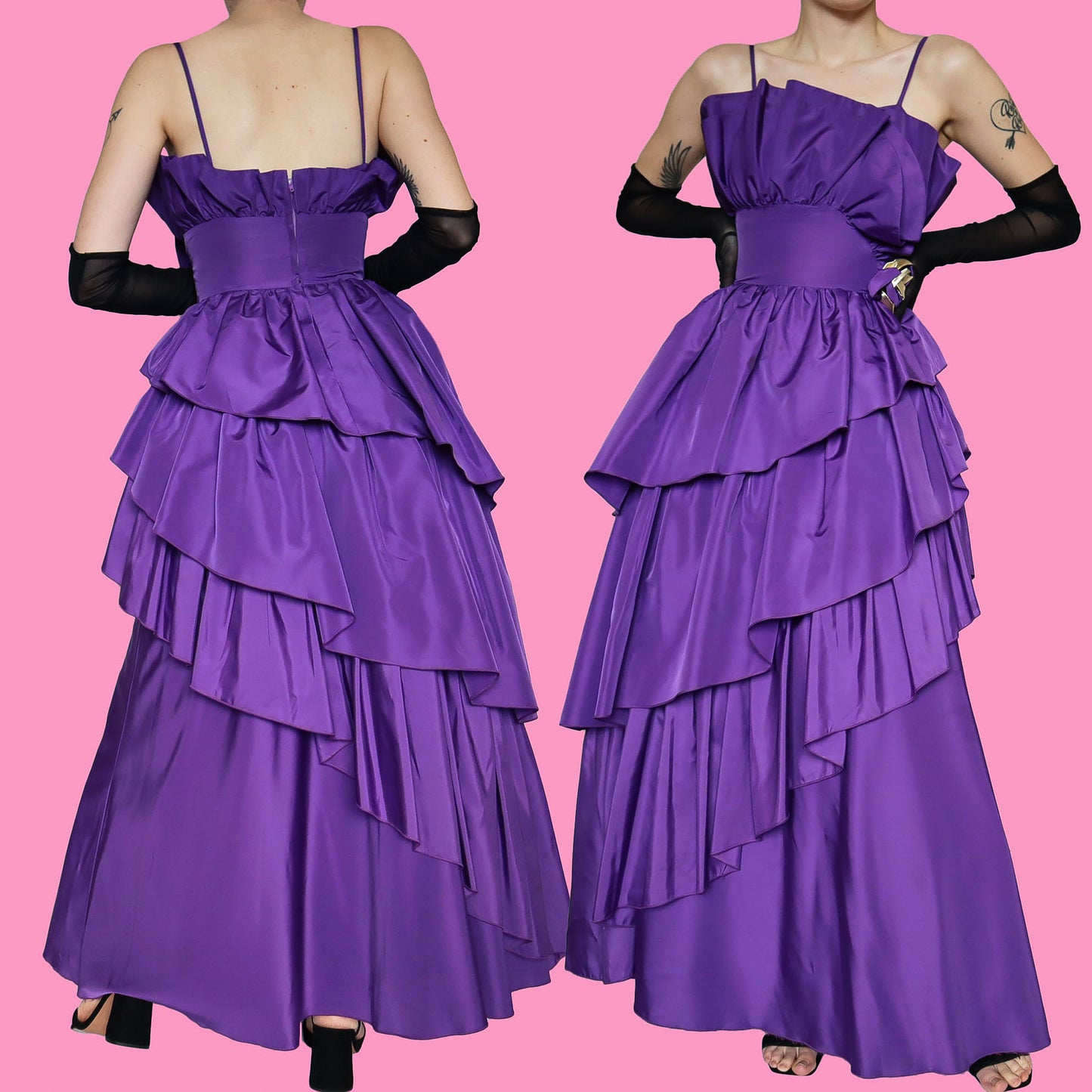 80s John Charles purple flared evening gown UK 12