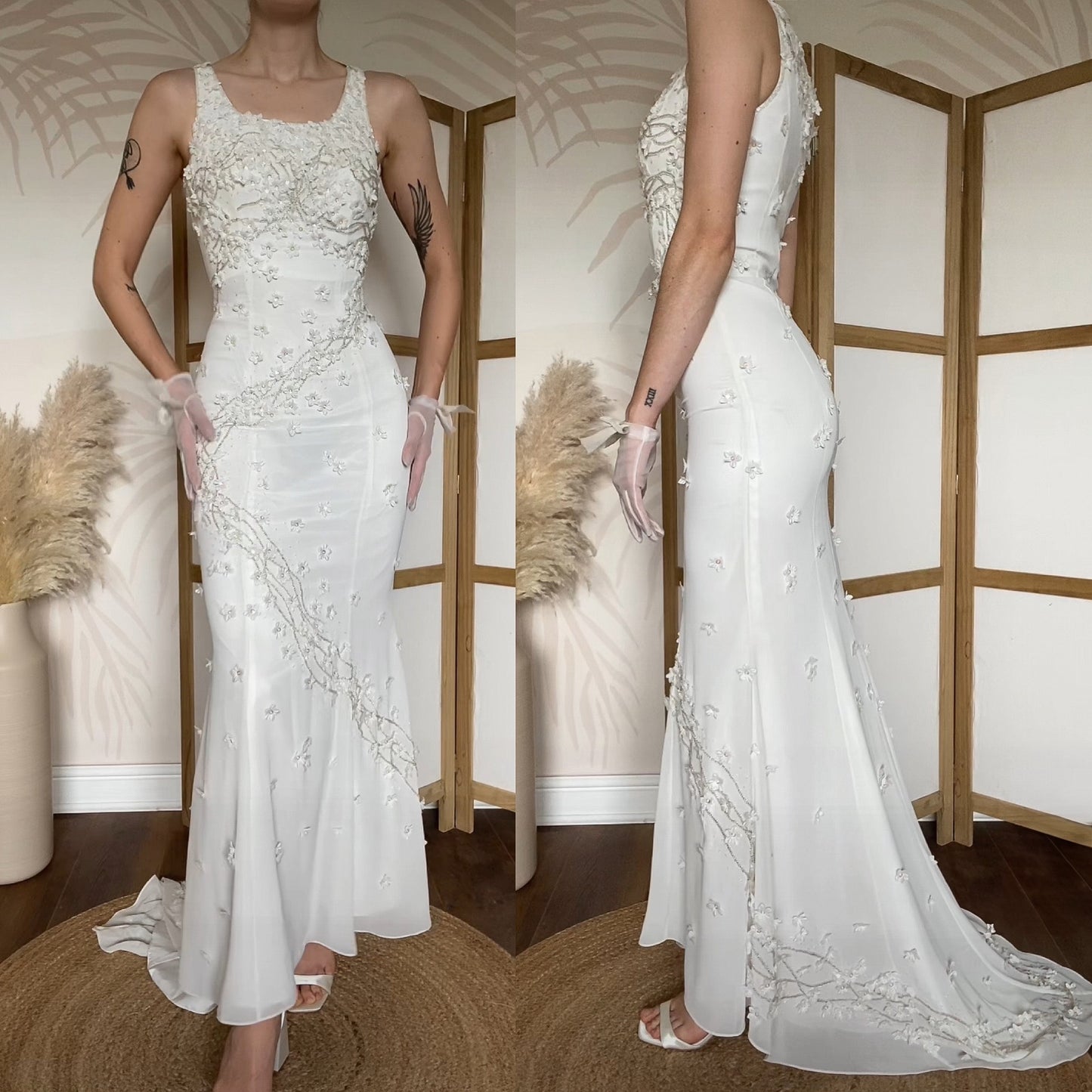 Christine Elizabeth white floral sequin & bead wedding dress uk 6-8