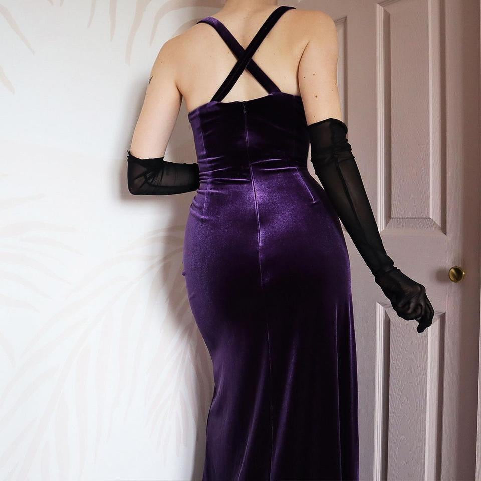 Purple velvet stretch evening dress uk 18