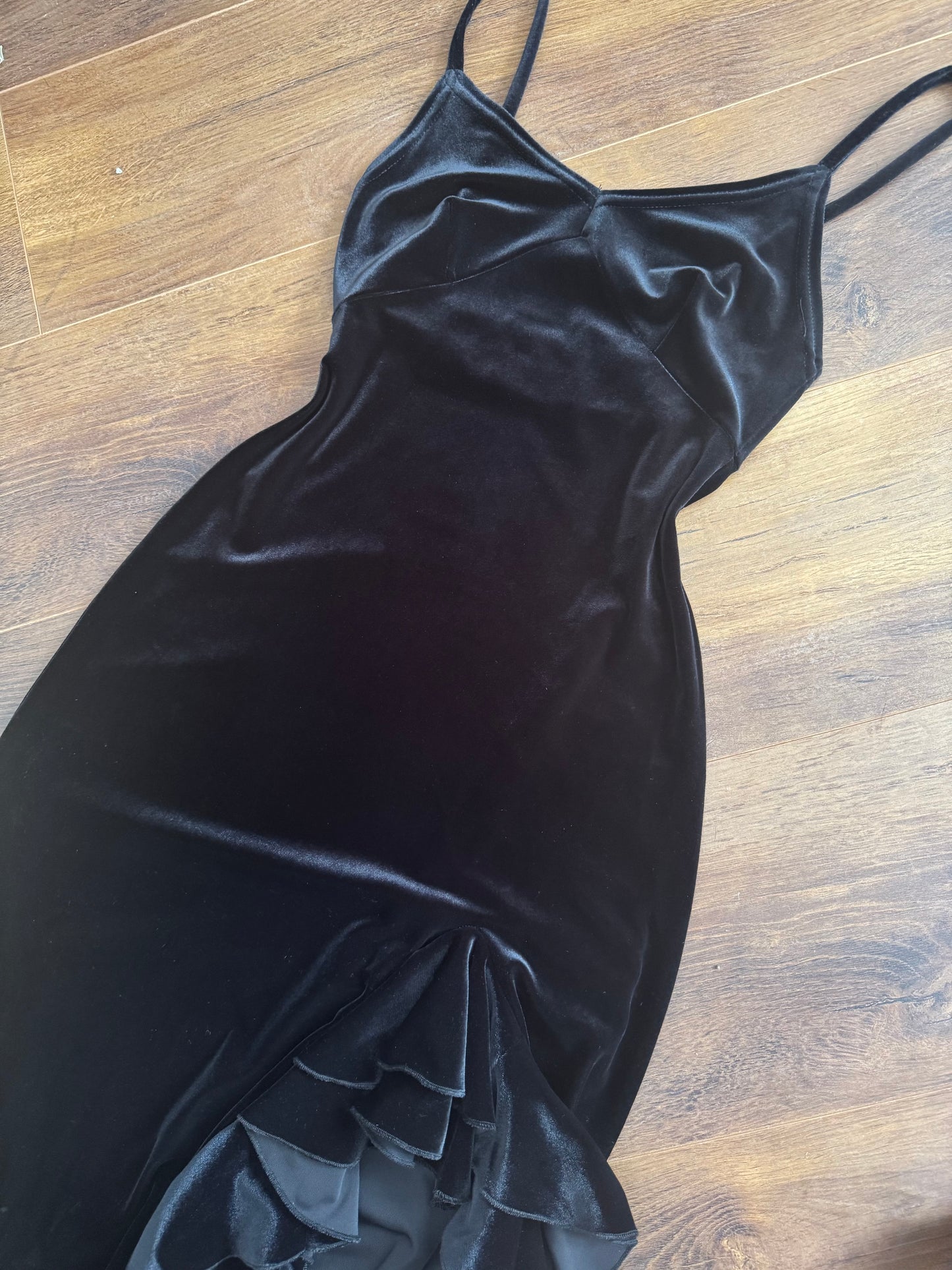Black velvet y2k bodycon evening dress uk 8-10/small