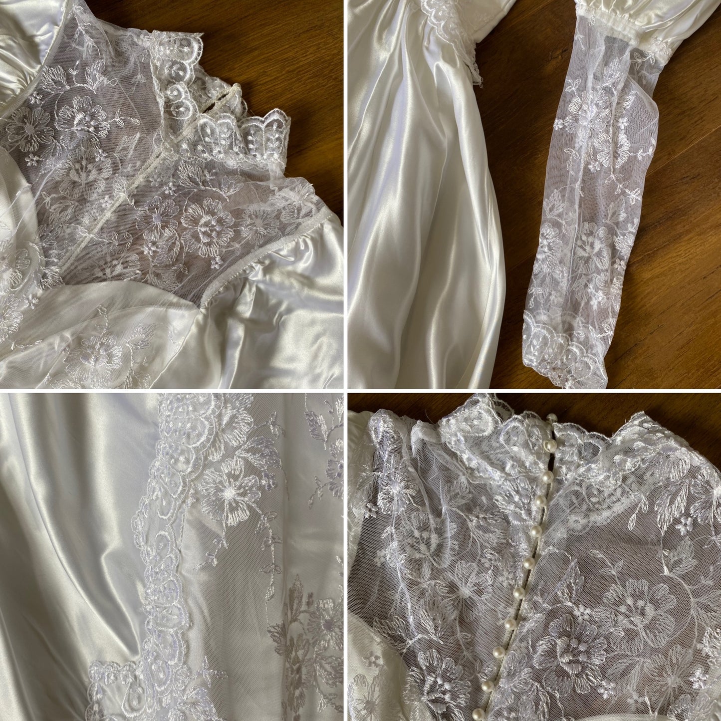 White satin & lace 80s wedding dress UK 6/XS