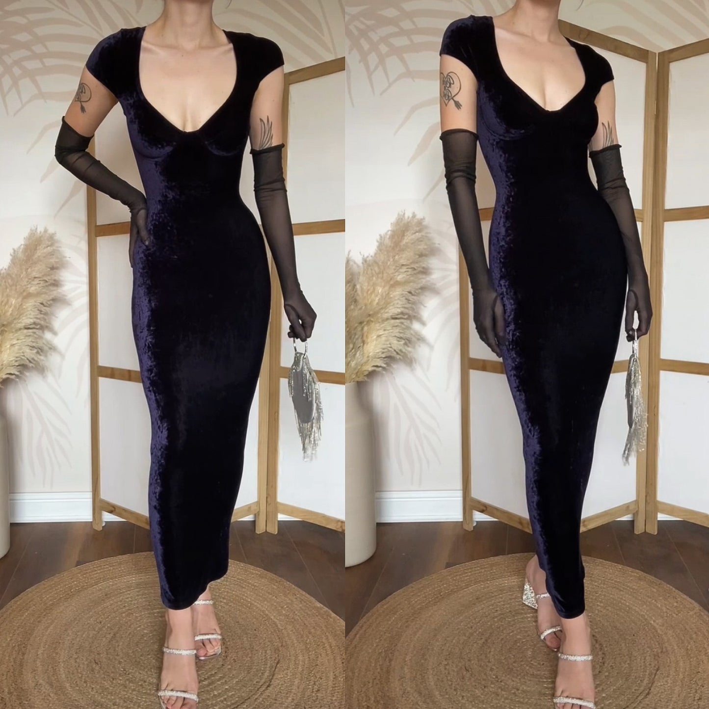 Navy velvet stretch bodycon dress uk 8