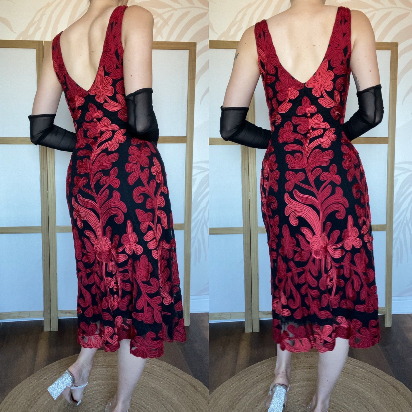 Beautiful red & black stretch a line midi dress UK 8 & UK 12 available