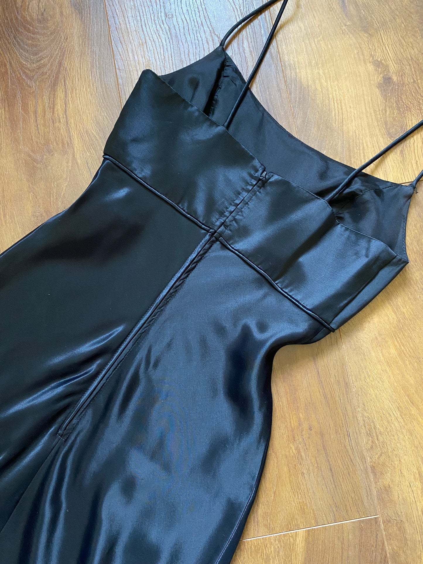 Silky black 90s evening dress uk 8