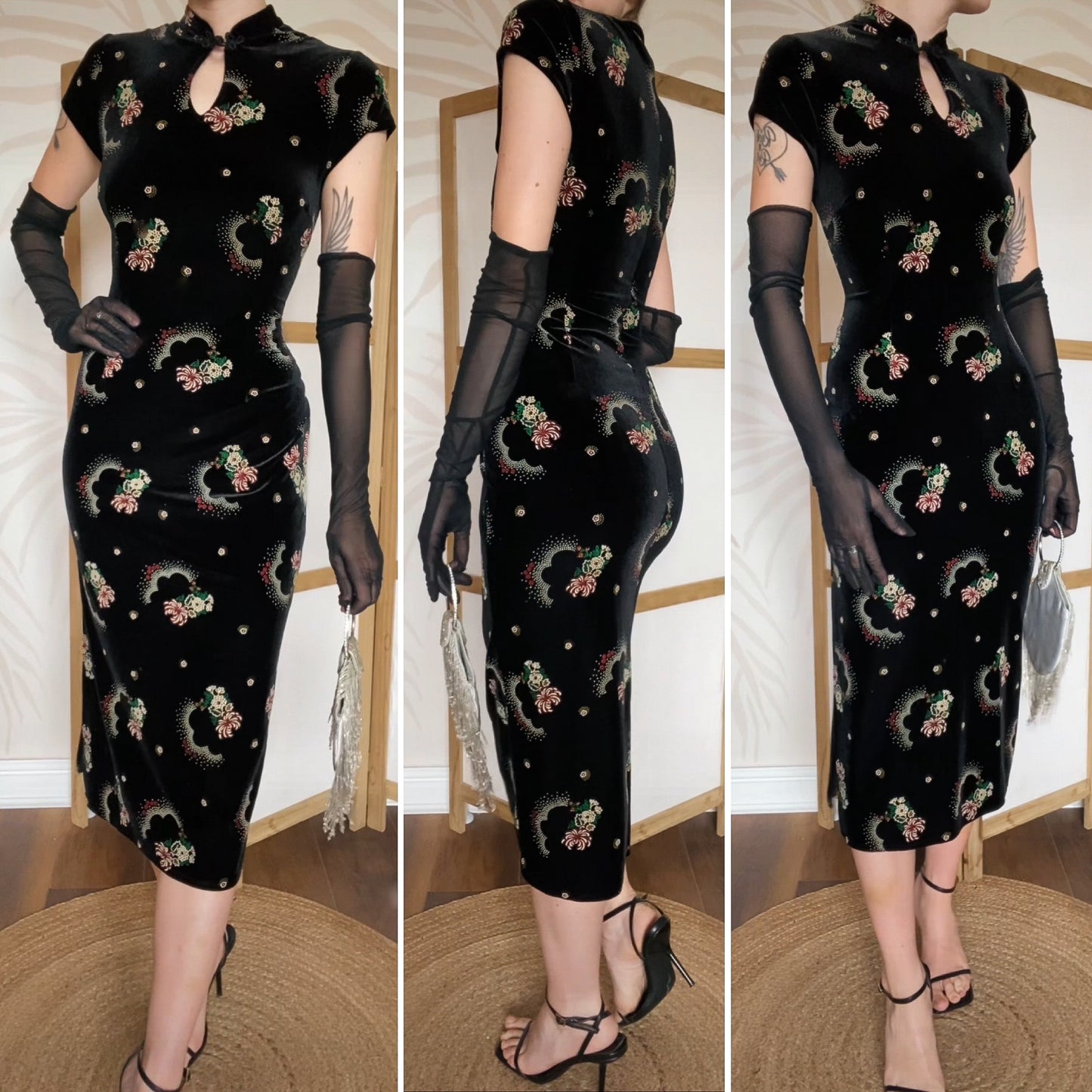 Charlotte Halton black velvet midi dress uk 14