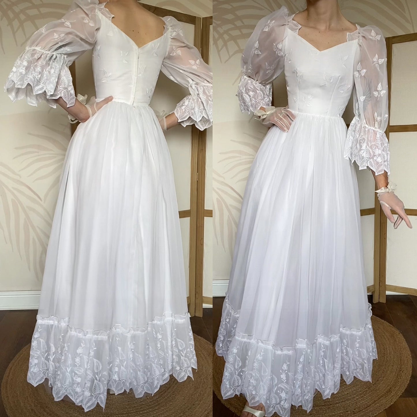 Vintage white embroidered wedding dress uk 6