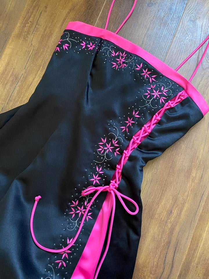 Morgan & Co black & pink a-line prom dress uk 10