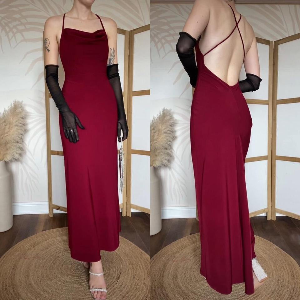 Dawn Stretton burgundy open back evening dress uk 8