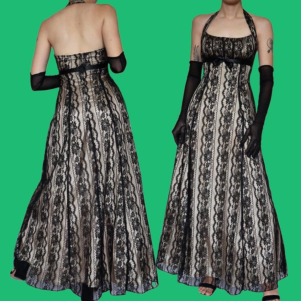 Zum Zum lace halter neck evening prom gown UK 12